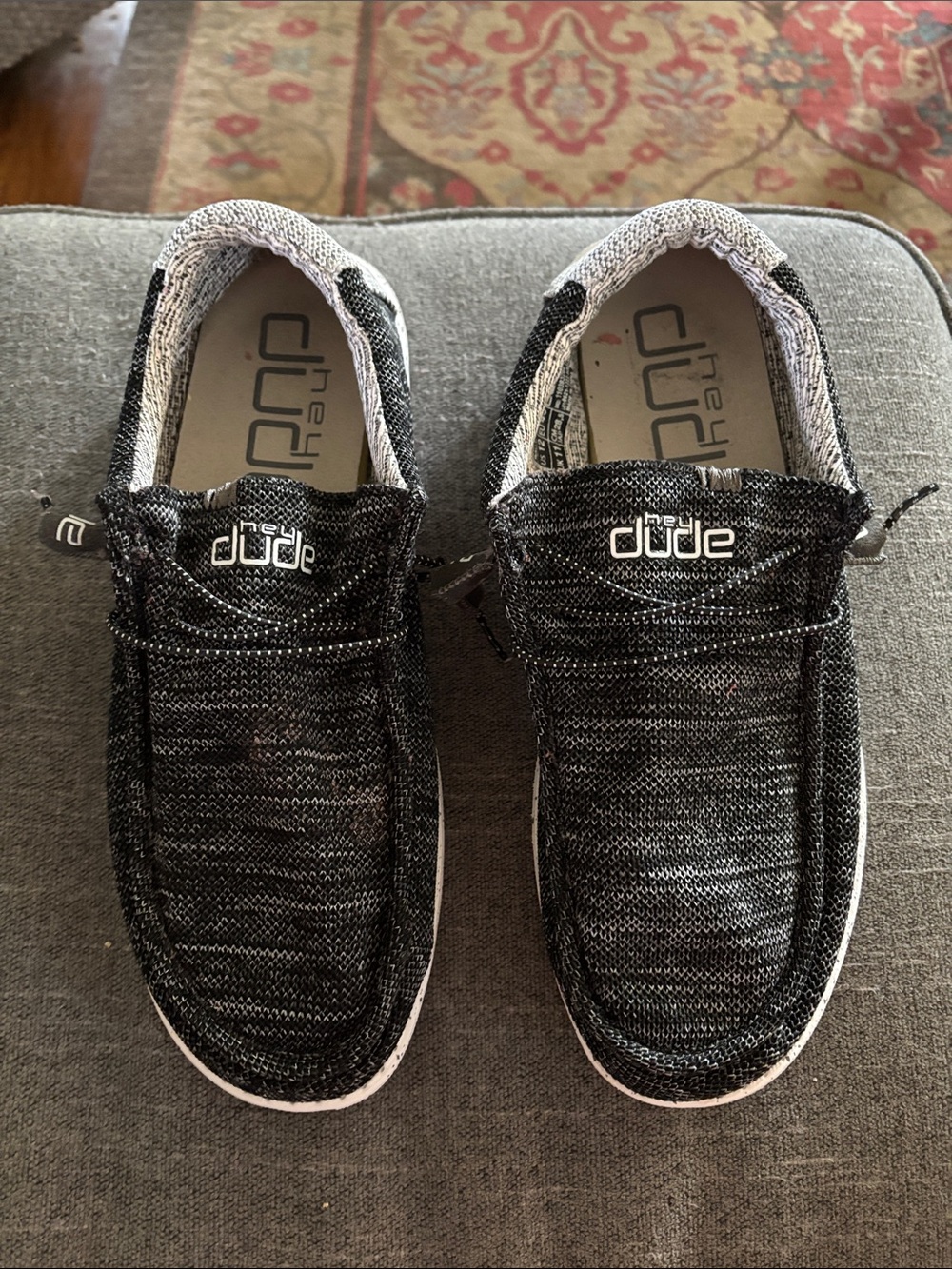 Hey Dude Men's Knit Slip-On Loafers in Black and Gray